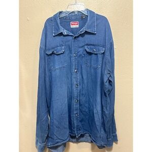 Wrangler Premium Denim Shirt‎ Mens 2XT Blue Button Up Long Sleeve Casual
